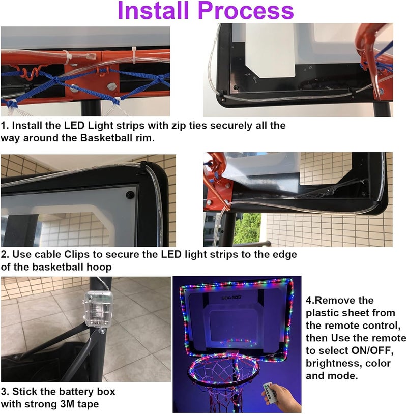 Cateep LED Basketball Hoop Lights, 18ft LED Basketball Rim Light for Basketball Lovers Waterproof 8 Modes Multicolor for Playing at Night Outdoors - Image 5